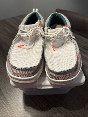 Hey Dude White Mesh Sneakers with Orange Accents